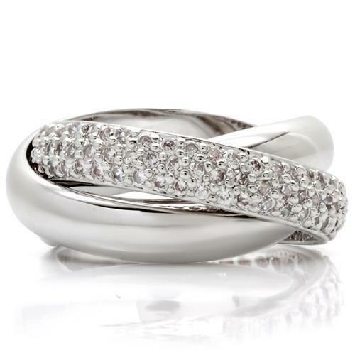 Jewellery Kingdom Cubic Zirconia Rhodium Interlocking Bridal Ladies Russian Wedding Band Rings (Silver) Secondary image