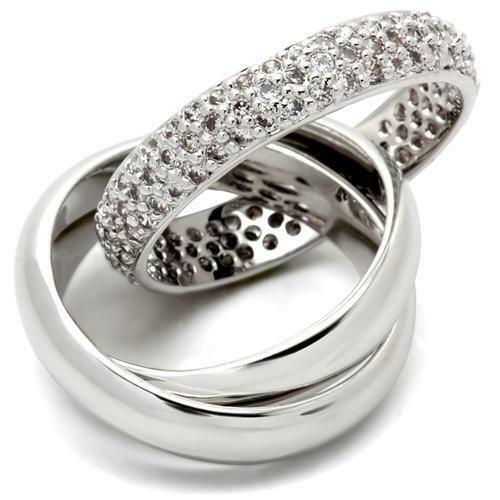 Jewellery Kingdom CZ Rhodium Interlocking Bridal Ladies Russian Wedding Band Rings (Silver) - Jewelry Rings - British D'sire Main image