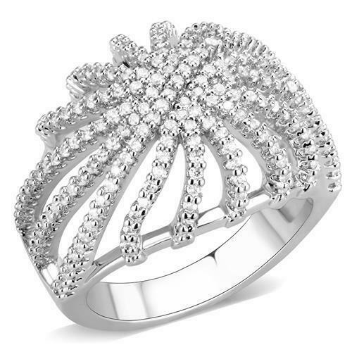 Jewellery Kingdom CZ Rhodium Pave Cubic Zirconia Sparkle Cocktail Ladies Dome Ring (Silver) - Jewelry Rings - British D'sire Main image