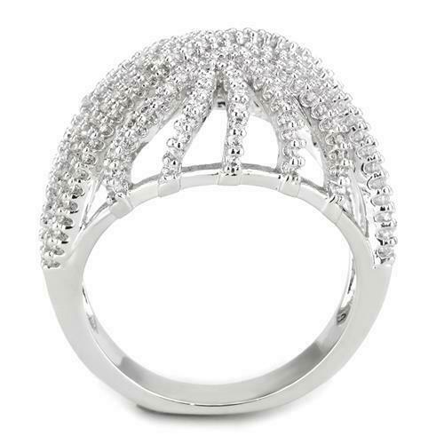 Jewellery Kingdom CZ Rhodium Pave Cubic Zirconia Sparkle Cocktail Ladies Dome Ring (Silver) - Jewelry Rings - British D'sire