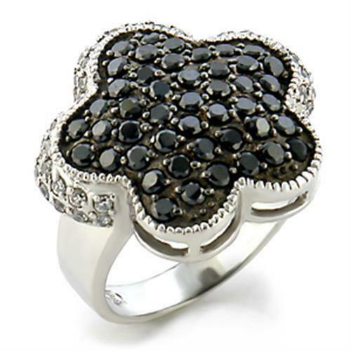 Jewellery Kingdom CZ Silver Rhodium Pave Cocktail Sparkling Ladies Black Ring - Jewelry Rings - British D'sire