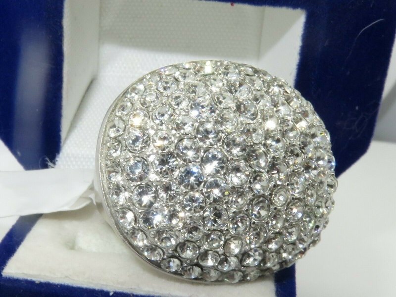 Jewellery Kingdom CZ Sparkling Statement Pave Chunky Dome Ladies cocktail Ring (Silver) - Jewelry Rings - British D'sire