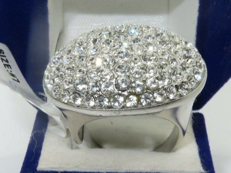 Jewellery Kingdom CZ Sparkling Statement Pave Chunky Dome Ladies cocktail Ring (Silver) - Jewelry Rings - British D'sire Main image