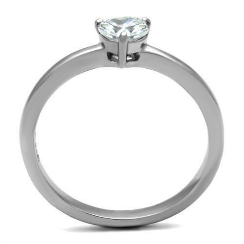 Jewellery Kingdom CZ Stainless Steel Ladies Heart Solitaire Engagement Ring (Silver) - Engagement Rings - British D'sire