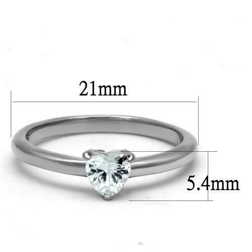 Jewellery Kingdom CZ Stainless Steel Ladies Heart Solitaire Engagement Ring (Silver) - Engagement Rings - British D'sire