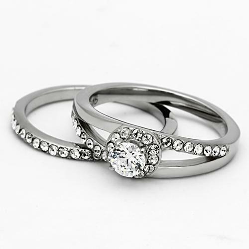 Jewellery Kingdom CZ Stainless Steel Pretty Engagement Wedding Band Silver Ring Set Secondary image