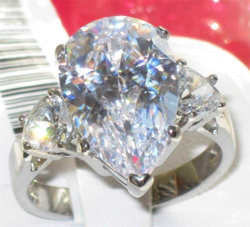 Jewellery Kingdom CZ Stainless Steel Three Stone 5 CT Sparkling Ladies Pear Ring (Silver) - Jewelry Rings - British D'sire