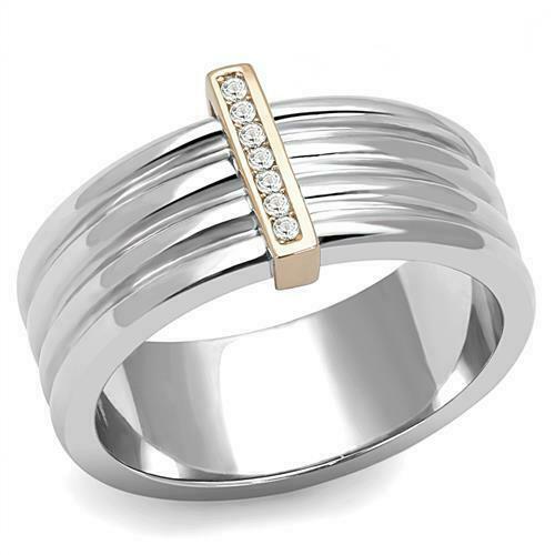 Jewellery Kingdom CZ Stainless Steel Thumb Wedding Ladies Band Ring (Rose Gold & Silver) - Jewelry Rings - British D'sire Main image