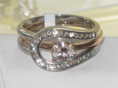 Jewellery Kingdom CZ Stainless Steel Wedding Band Guard Ladies Solitaire Ring Set Secondary image