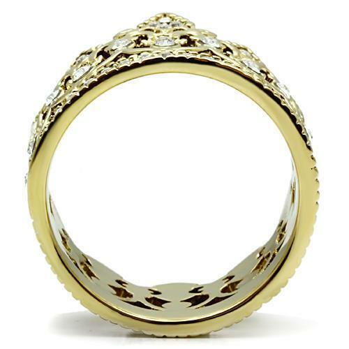 Jewellery Kingdom Cz Steel 18kt Tiera Ladies Flat Pave Cocktail Pretty Crown Ring (Gold) - Jewelry Rings - British D'sire