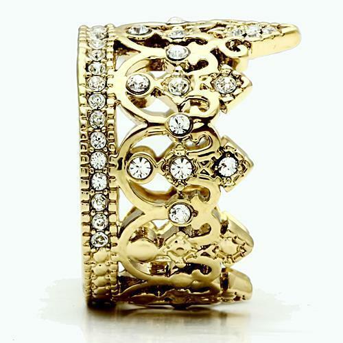 Jewellery Kingdom Cz Steel 18kt Tiera Ladies Flat Pave Cocktail Pretty Crown Ring (Gold) Secondary image