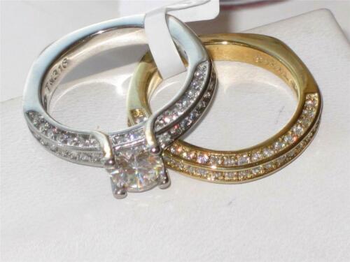 Jewellery Kingdom CZ Wedding Band Yellow Steel Ladies Ring Set (Gold & Silver) - Jewelry Rings - British D'sire