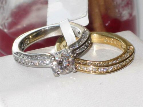 Jewellery Kingdom CZ Wedding Band Yellow Steel Ladies Ring Set (Gold & Silver) - Jewelry Rings - British D'sire Main image