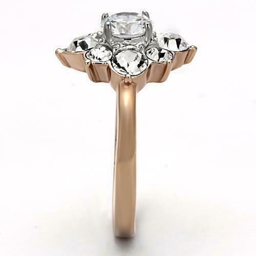 Jewellery Kingdom CZ1 Steel Dress Pretty Sparkling Ladies Cluster Ring (Rose Gold) - Jewelry Rings - British D'sire