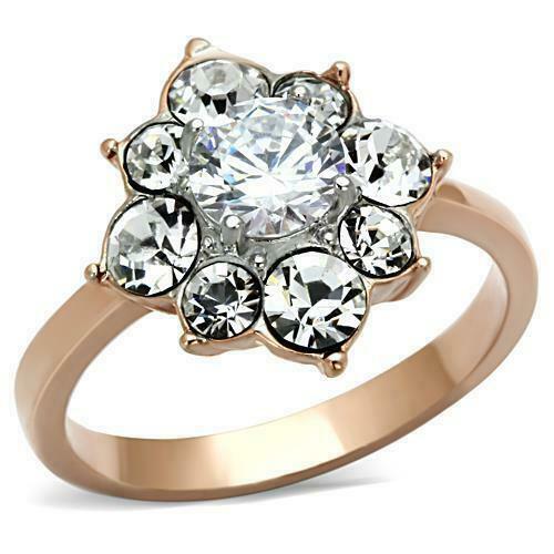 Jewellery Kingdom CZ1 Steel Dress Pretty Sparkling Ladies Cluster Ring (Rose Gold) - Jewelry Rings - British D'sire Main image