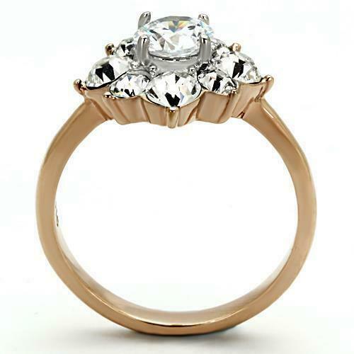 Jewellery Kingdom CZ1 Steel Dress Pretty Sparkling Ladies Cluster Ring (Rose Gold) - Jewelry Rings - British D'sire