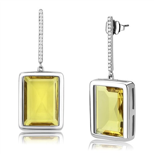 Jewellery Kingdom Dangle Drop Silver Stainless Steel Emerald Ladies Yellow Topaz Earrings - Earrings - British D'sire Main image