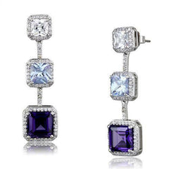 Jewellery Kingdom Dangle Drop Sterling Silver Cubbic Zirconia Princess Cut Ladies Amethyst Earrings (Purple) - Earrings - British D'sire