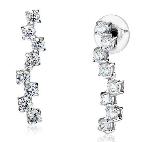 Jewellery Kingdom Dangling Solitaires Cubic Zirconia 13 Inch Rhodium Hypo Allergenic Earrings (Silver) - Earrings - British D'sire Main image