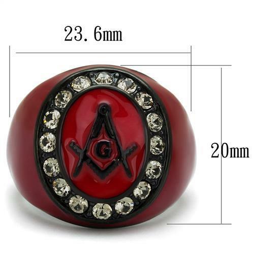 Jewellery Kingdom Mens Masonic Military Signet CZ Enamel Stainless Steel Pinky Ring (Red) Secondary image