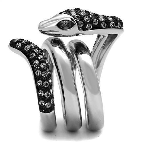 Jewellery Kingdom Diamond Coil Stainless Steel Signet Pinky Mens Snake Ring (Black & Silver) Secondary image