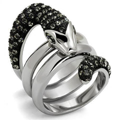 Jewellery Kingdom Diamond Coil Stainless Steel Signet Pinky Mens Snake Ring (Black & Silver) - Jewelry Rings - British D'sire