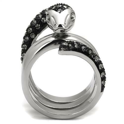 Jewellery Kingdom Diamond Coil Stainless Steel Signet Pinky Mens Snake Ring (Black & Silver) - Jewelry Rings - British D'sire