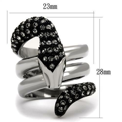 Jewellery Kingdom Diamond Coil Stainless Steel Signet Pinky Mens Snake Ring (Black & Silver) - Jewelry Rings - British D'sire