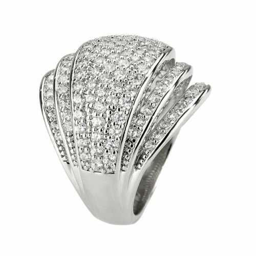 Jewellery Kingdom Dome Cocktail Statement Cubic Zirconia Big Rhodium Ladies Ring (Silver) - Jewelry Rings - British D'sire