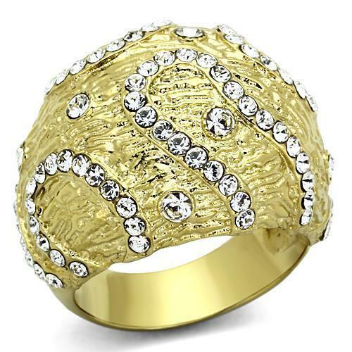 Jewellery Kingdom Dome Cz Steel 18kt Cocktail Clear Statement Classy Ladies Gold Ring - Jewelry Rings - British D'sire Main image