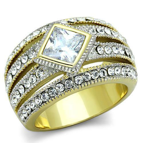 Jewellery Kingdom Dome Princess Bezel 18KT Steel No Tarnish Sparkling Ladies Gold Ring - Jewelry Rings - British D'sire Main image