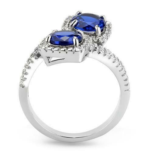 Jewellery Kingdom Double Headed cz Silver Dress Rhodium Handmade Ladies Sapphire Ring (Blue) - Rings - British D'sire