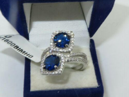 Jewellery Kingdom Double Headed cz Silver Dress Rhodium Handmade Ladies Sapphire Ring (Blue) - Rings - British D'sire