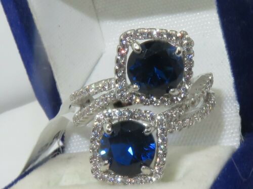 Jewellery Kingdom Double Headed cz Silver Dress Rhodium Handmade Ladies Sapphire Ring (Blue) Secondary image