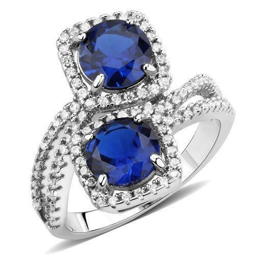 Jewellery Kingdom Double Headed cz Silver Dress Rhodium Handmade Ladies Sapphire Ring (Blue) - Rings - British D'sire