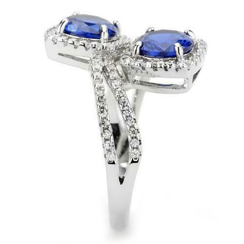 Jewellery Kingdom Double Headed cz Silver Dress Rhodium Handmade Ladies Sapphire Ring (Blue) - Rings - British D'sire