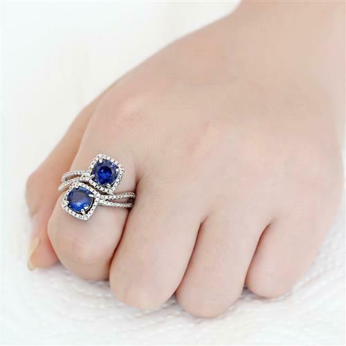 Jewellery Kingdom Double Headed cz Silver Dress Rhodium Handmade Ladies Sapphire Ring (Blue) - Rings - British D'sire