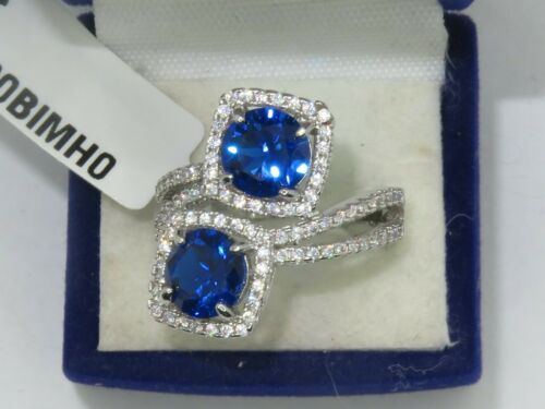 Jewellery Kingdom Double Headed cz Silver Dress Rhodium Handmade Ladies Sapphire Ring (Blue) - Rings - British D'sire