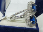 Jewellery Kingdom Double Headed cz Silver Dress Rhodium Handmade Ladies Sapphire Ring (Blue) - Rings - British D'sire