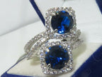 Jewellery Kingdom Double Headed cz Silver Dress Rhodium Handmade Ladies Sapphire Ring (Blue) - Rings - British D'sire