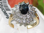 Jewellery Kingdom Dress Cluster Steel Pretty Montanna Ladies Sapphire Ring (Blue & Gold) - Jewelry Rings - British D'sire