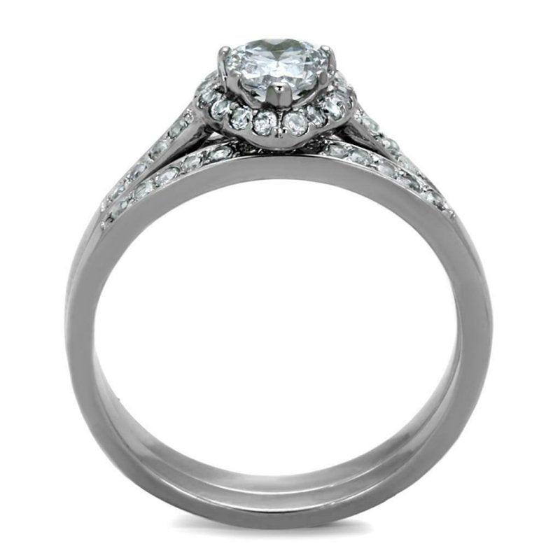 Jewellery Kingdom Elegant CZ Stainless Steel Heart Silver Engagement Wedding Band Ring Set Secondary image