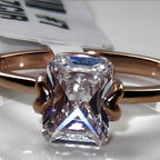 Jewellery Kingdom Emerald Cut 2 Carat Solitaire Cubic Zirconia Steel Elegant Ladies Ring (Gold) - Rings - British D'sire