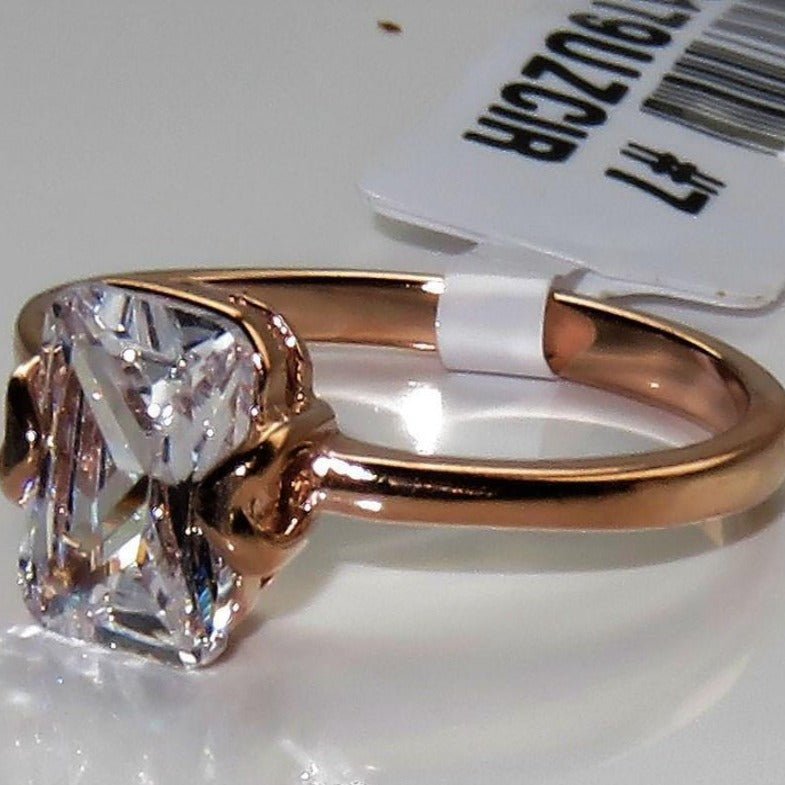 Jewellery Kingdom Emerald Cut 2 Carat Solitaire Cubic Zirconia Steel Elegant Ladies Ring (Gold) - Rings - British D'sire Main image