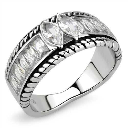 Jewellery Kingdom Emerald Cut Band Marquise Eternity Stainless Steel 9mm Cz Ladies Ring (Silver) - Jewelry Rings - British D'sire Main image