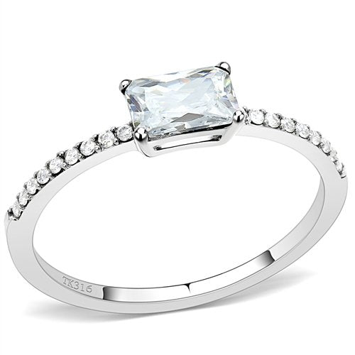 Jewellery Kingdom Emerald Cut Clear Stainless Steel Cubic Zirconia 1/2CT Sparkling Pretty Ladies Ring - Jewelry Rings - British D'sire