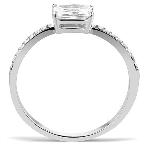 Jewellery Kingdom Emerald Cut Clear Stainless Steel Cubic Zirconia 1/2CT Sparkling Pretty Ladies Ring - Jewelry Rings - British D'sire