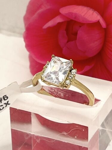 Jewellery Kingdom Emerald Cut Cubic Accents Ladies Engagement Ring (Gold) - Jewelry Rings - British D'sire