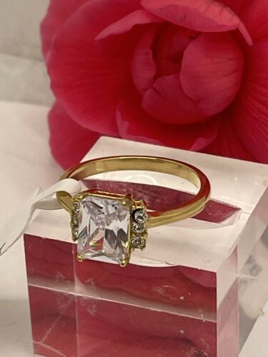 Jewellery Kingdom Emerald Cut Cubic Accents Ladies Engagement Ring (Gold) - Jewelry Rings - British D'sire