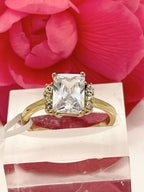 Jewellery Kingdom Emerald Cut Cubic Accents Ladies Engagement Ring (Gold) - Jewelry Rings - British D'sire